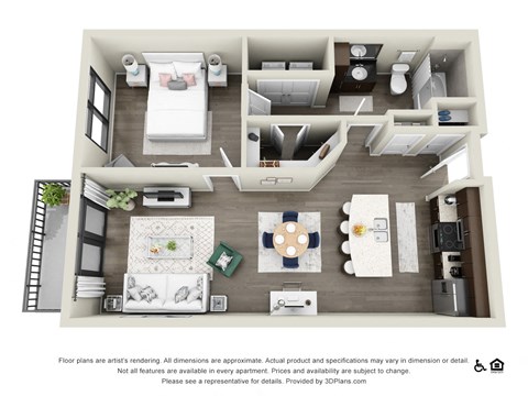 Floor plan for 1 bed, 1 bath, 755 sqft